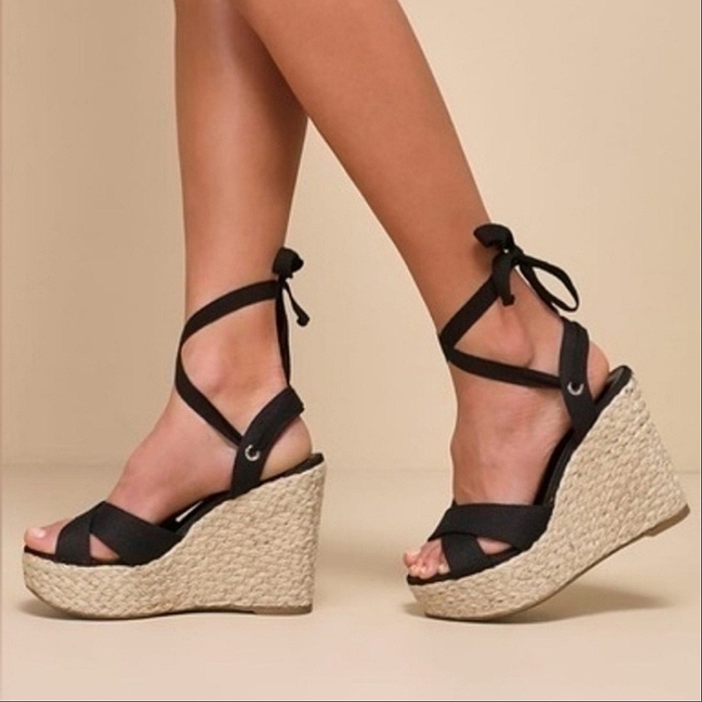 New Esme Black 8.5 (Runs 9) Wedge Espadrille